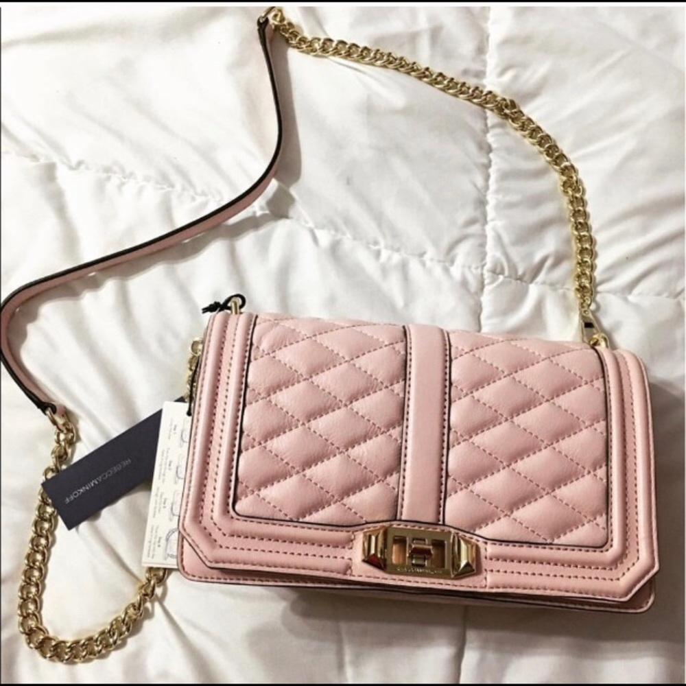 Rebecca Minkoff Light Pink Love Crossbody Gold