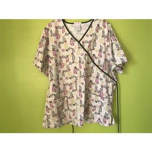 Cherokee Short Sleeve Floral White Scrub Top XL