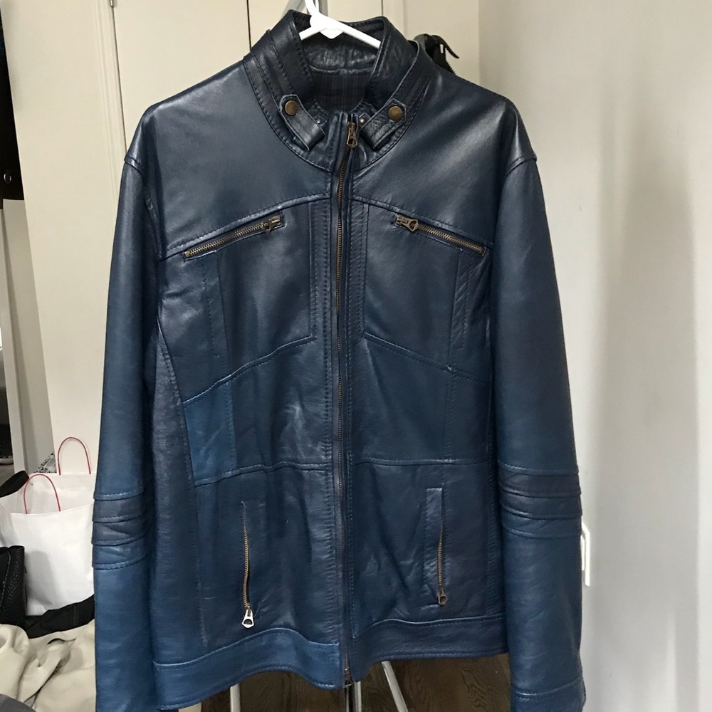 Italian Men’s Navy Blue Leather Jacket