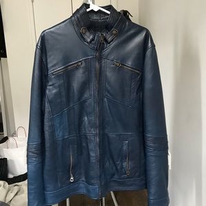 Italian Men’s Navy Blue Leather Jacket