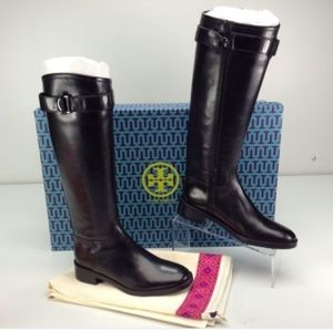 Tory Burch Grace Black Leather Riding Boots
