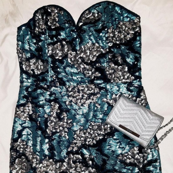 Aqua Sequin Sparkle Sweetheart cocktail Dress - Picture 3 of 6