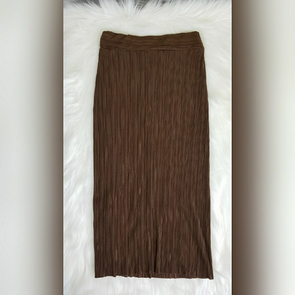 ZARA W&B PLEADED STRETCHY BROWN MINI SKIRT SMALL
