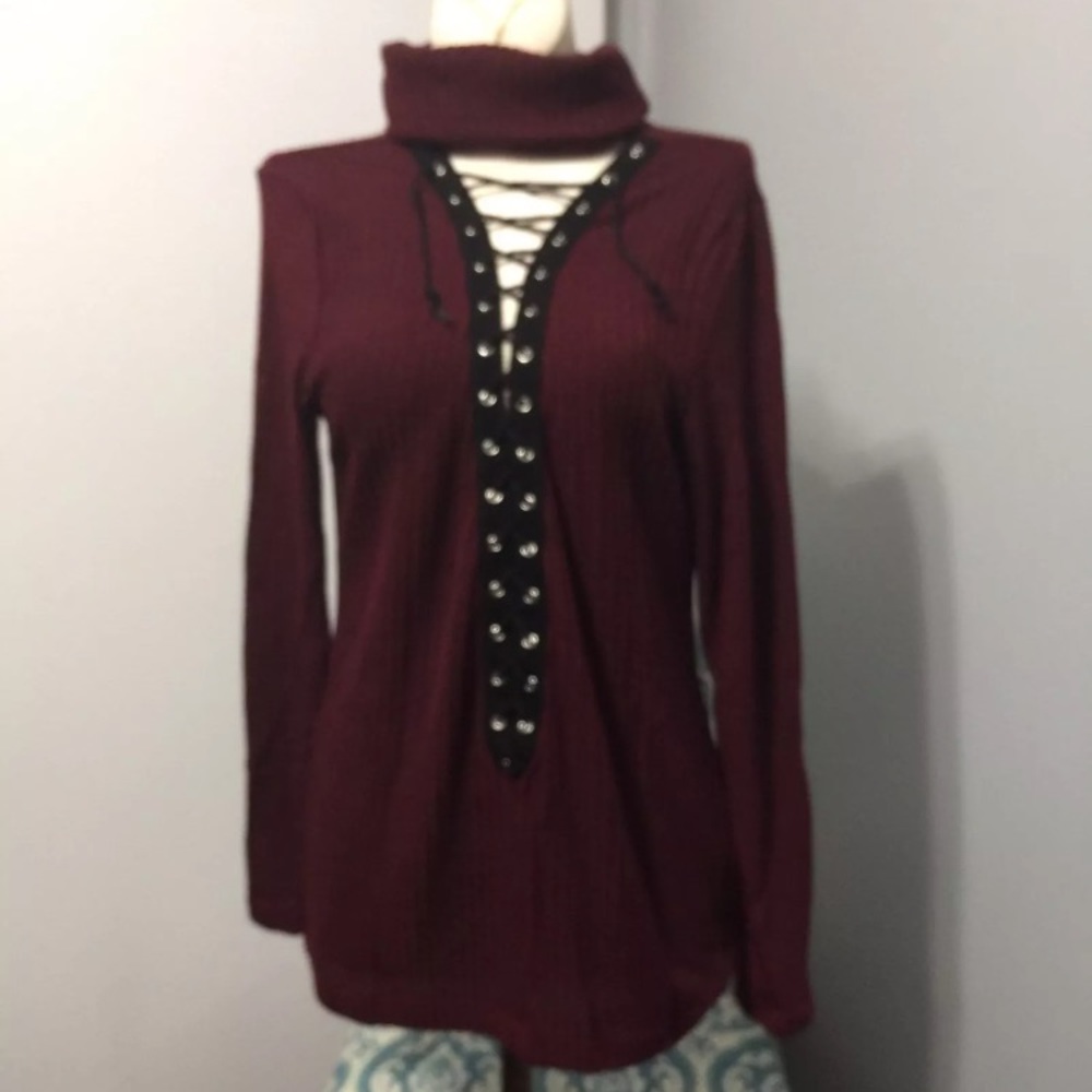 Burgundy lace up top