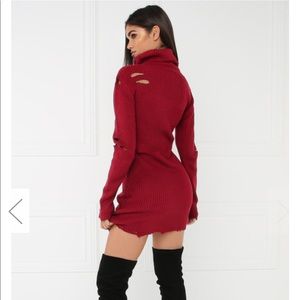 Sneak-A-Peak Sweater Dress - Red