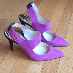 Maryjane Style Suede Slingback Pumps