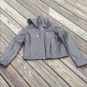 Brown Faux Leather Jacket with Detachable Hood !