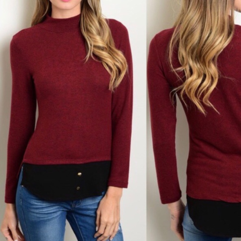 🆕🇺🇸Burgundy Sweater With Black Chiffon Bottom