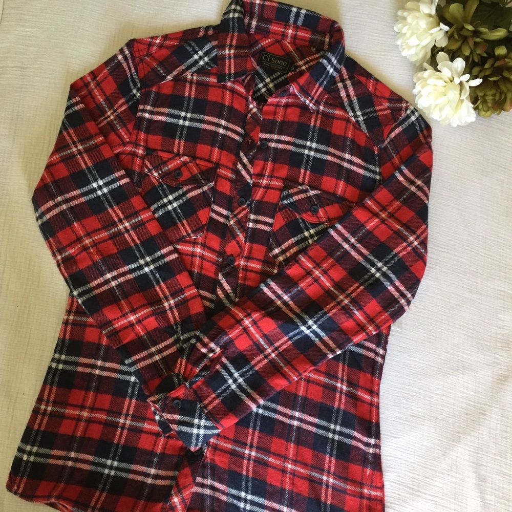 Red Plaid Flannel Shirt - Picture 2 of 4