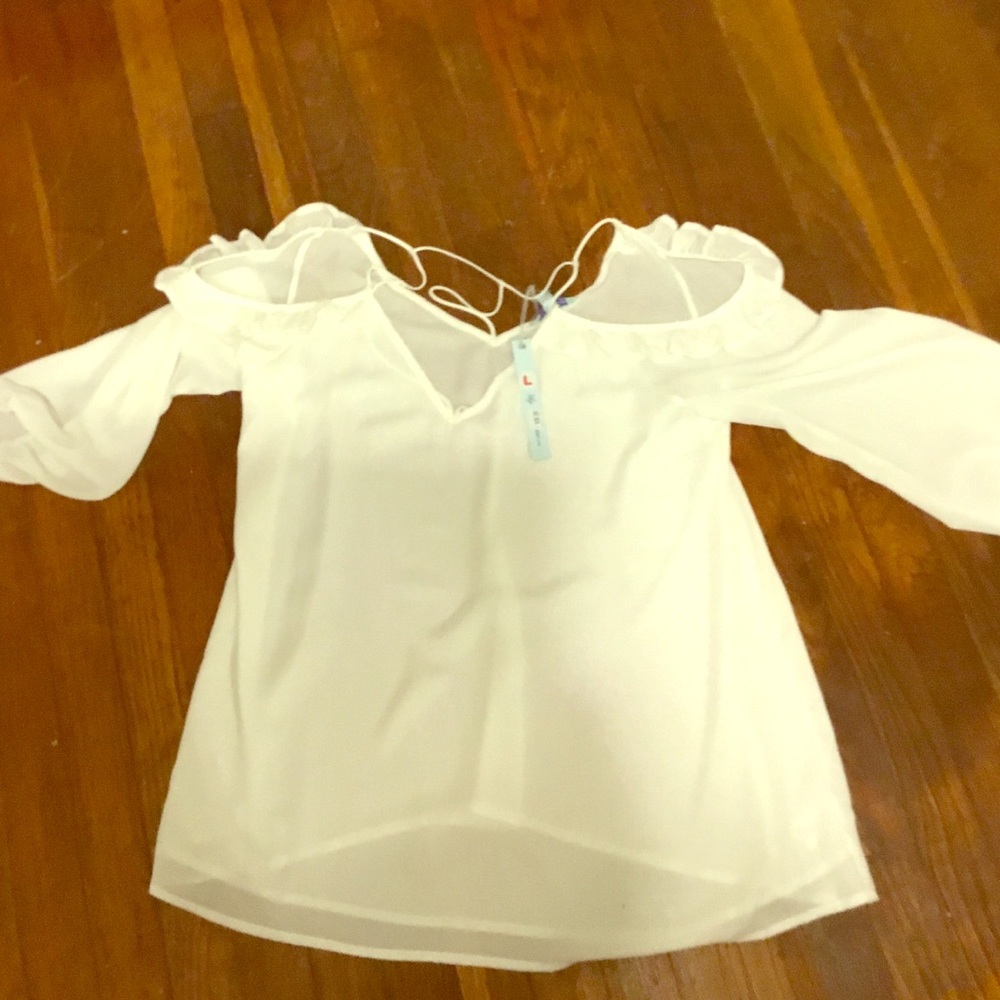 Sheer cold shoulder blouse