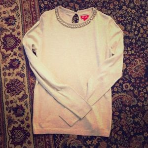 Rhinestone jeweled holiday grey sweater