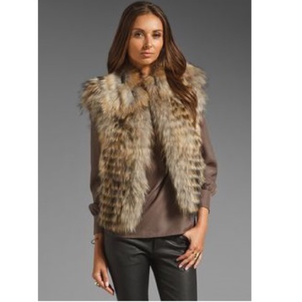 $875 Adrianne Landau (100%) Raccoon Fur Tape Vest