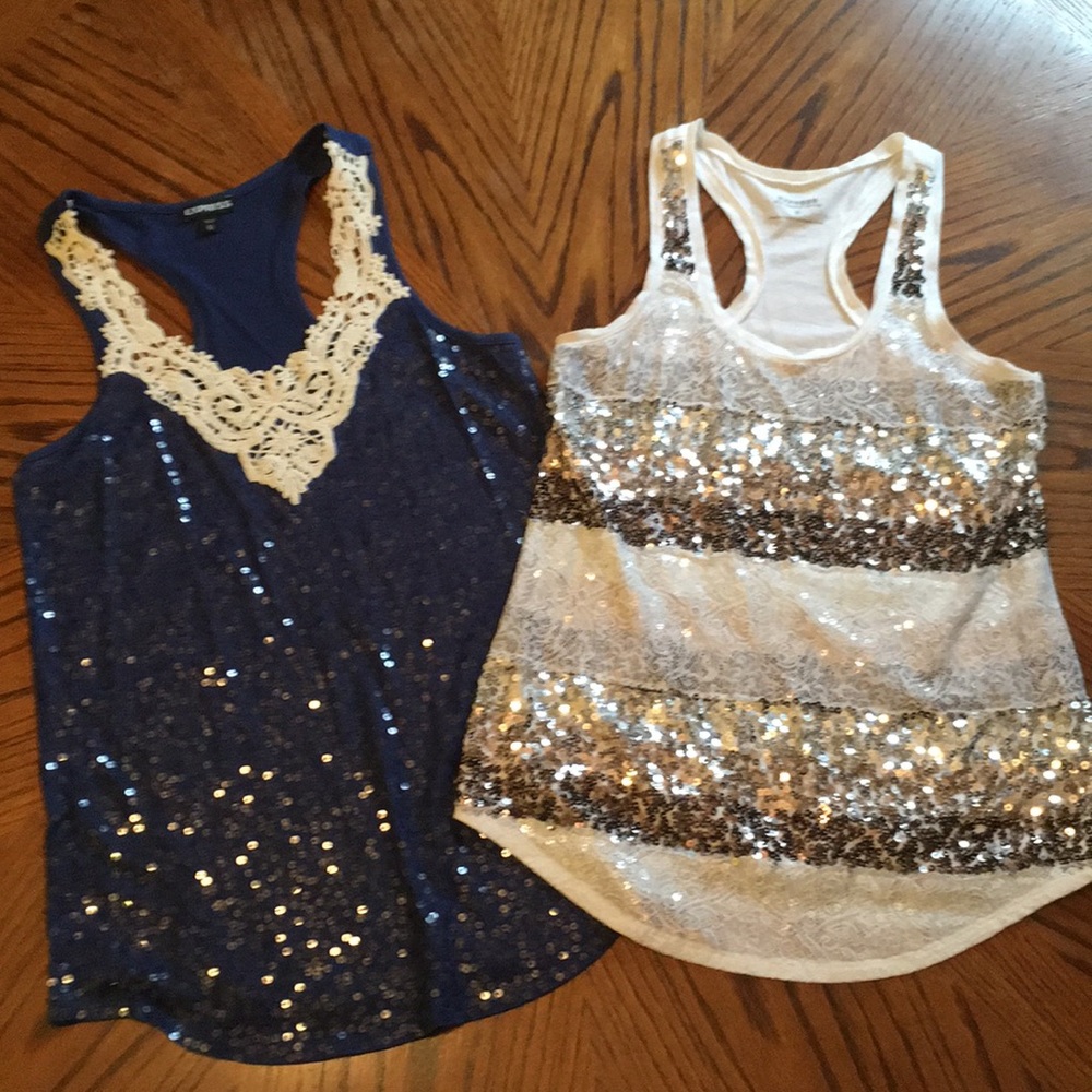 Two Express Sequin Racerback Tanks,  XS