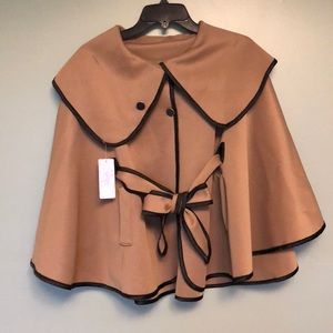 Tan black cape with belt and buttons one size