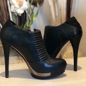 High heel booties black faux leather