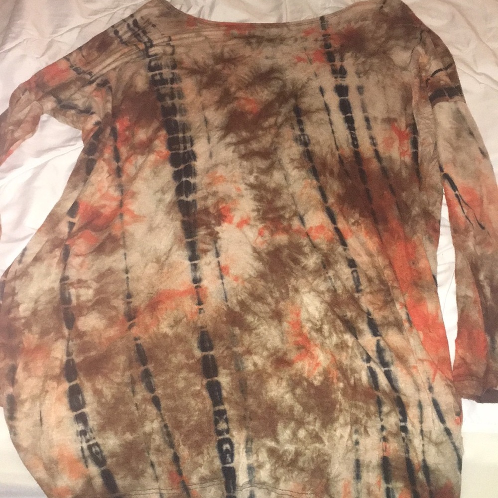 Orange, brown, and black tie dye dress