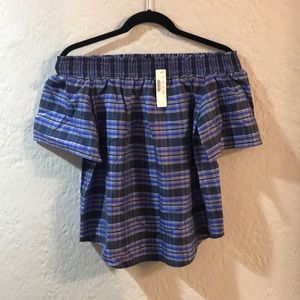 Off the shoulder plaid J. Crew top