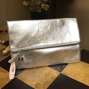 NEW! RARE! VS silver fold-over clutch angel wings
