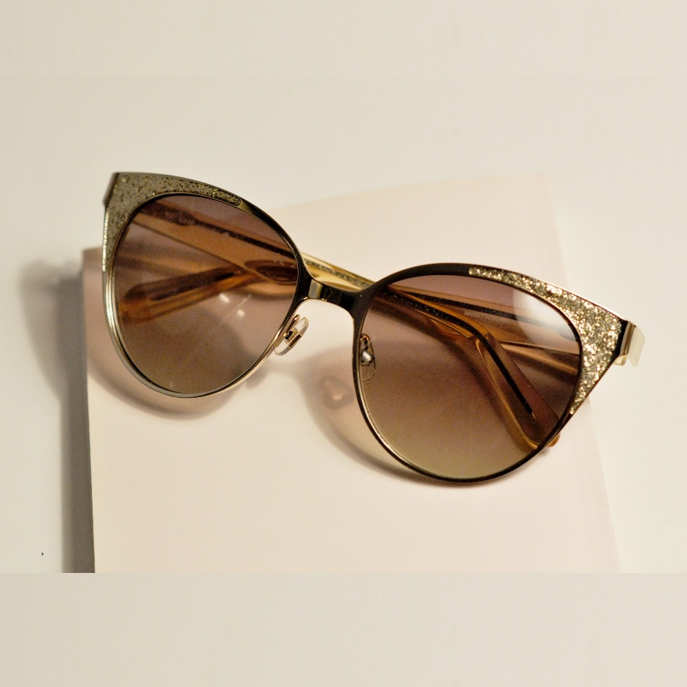 Kate Spade Cat Eye Gold Marietta Sunglasses + Case