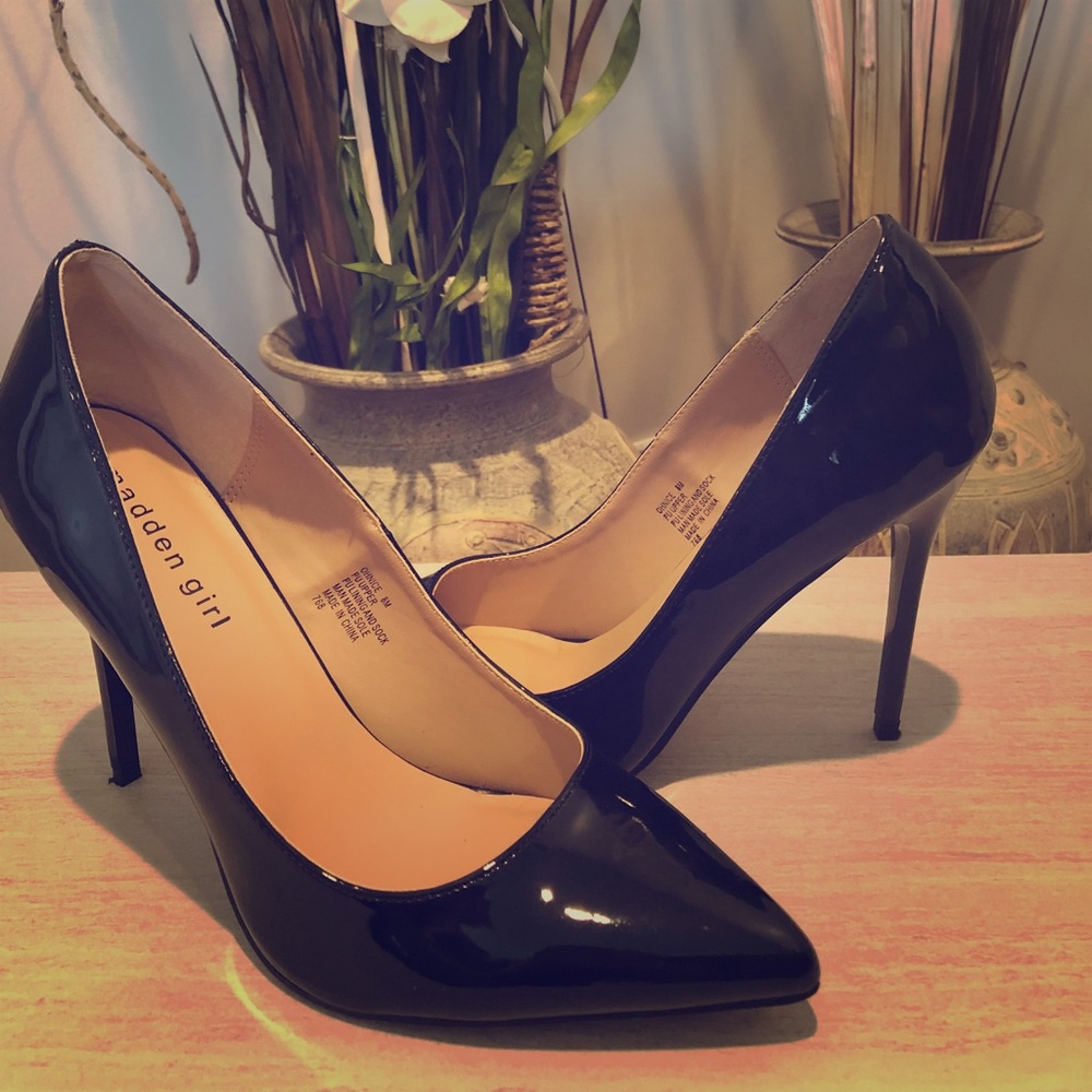 Black patent leather stilettos