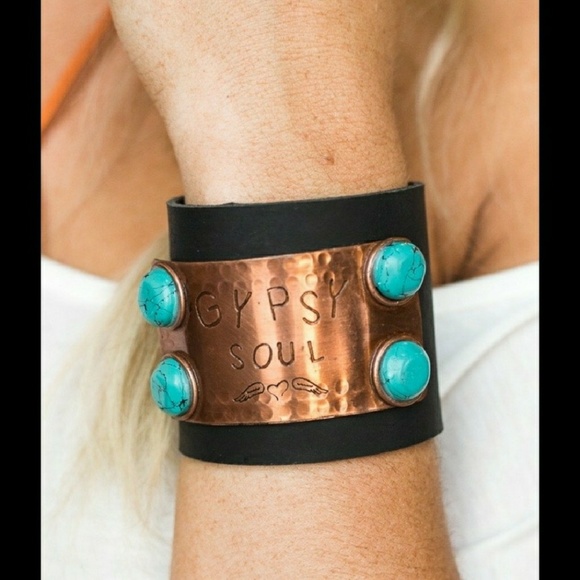 Gypsy soul stamped boho cuff bracelet - Picture 2 of 5