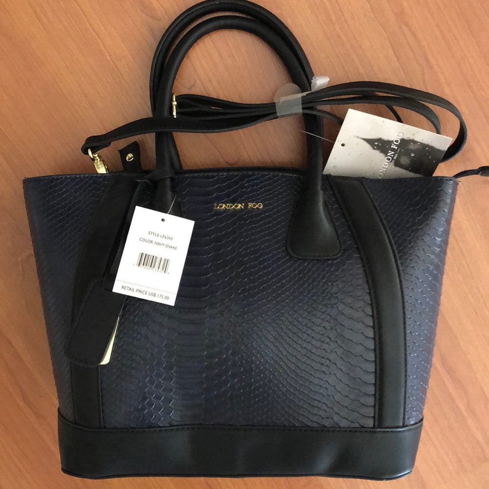 NWT! London Fog Navy/Black Leather Bag