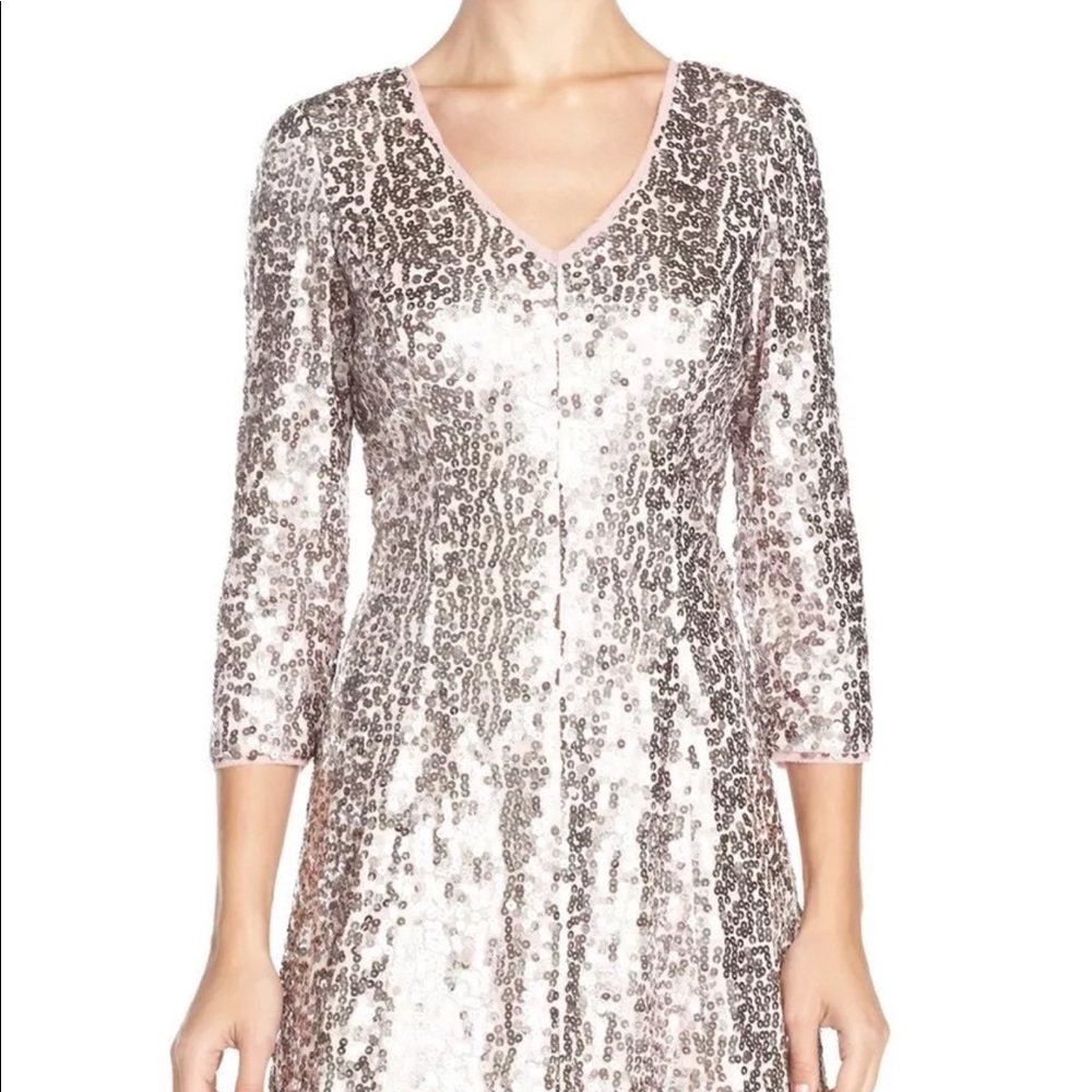 Eliza J pink blush sequin cocktail holiday dress.