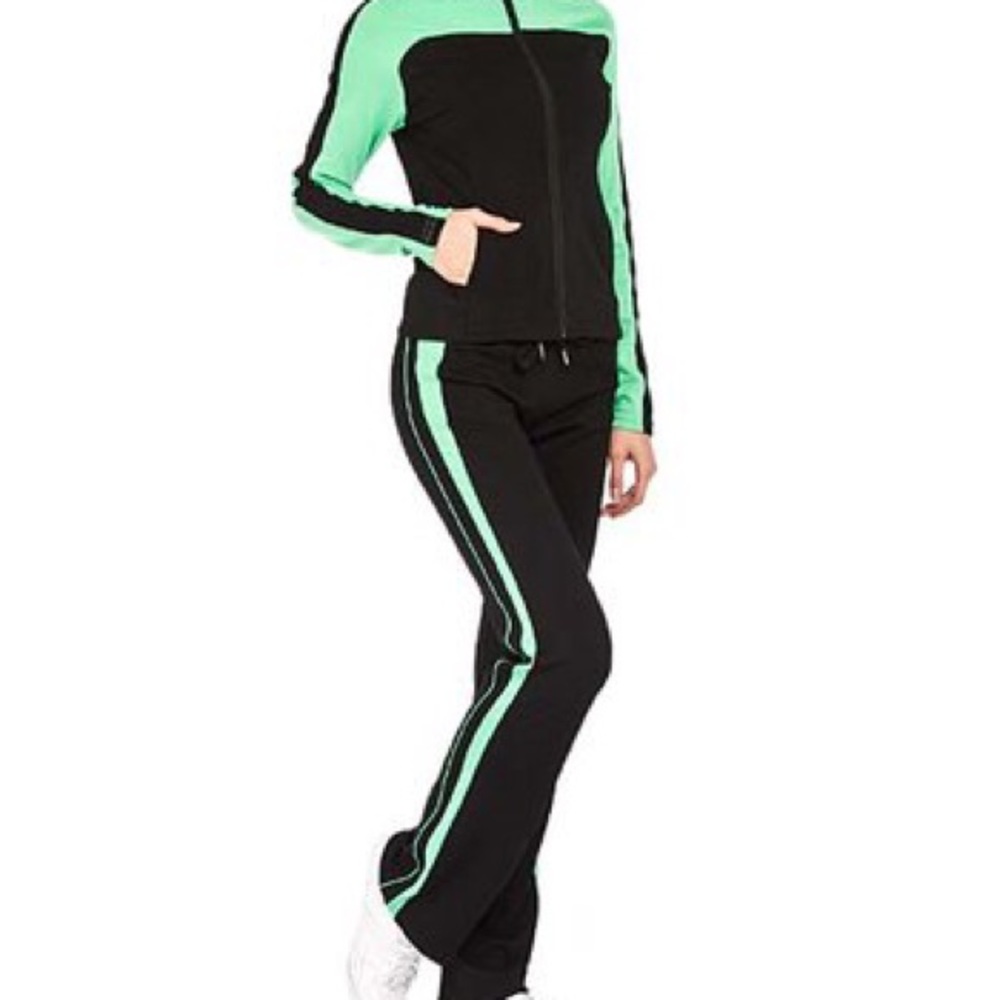 Green&Black Contrast-Sleeve Track Suit