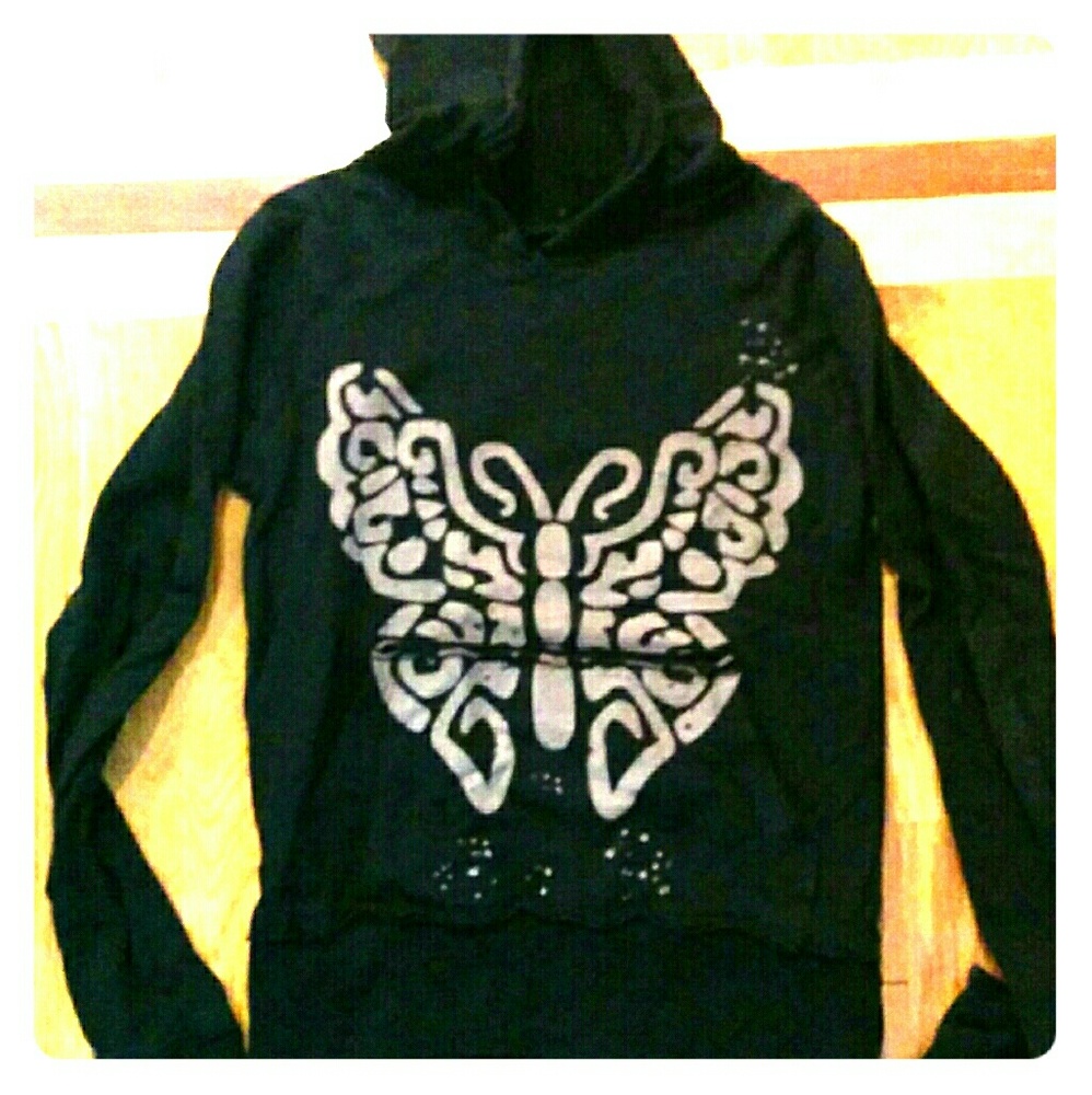 Vintage hooded sweatshirt with butterfly pattern