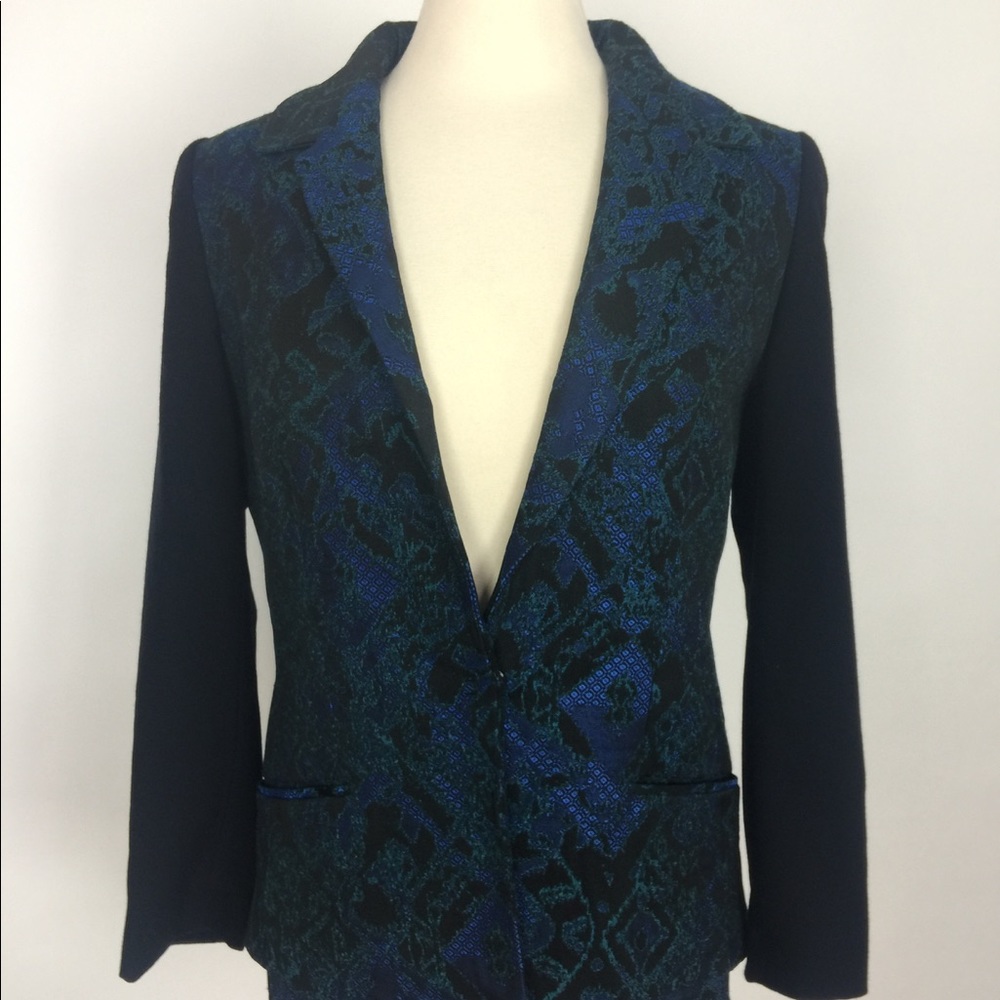 Elie Tahari Blue Satin Floral Blazer Jacket