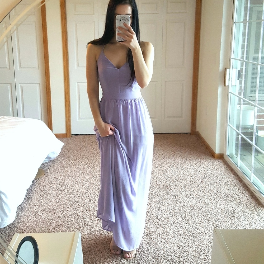 Lulu's rooftop gardens backless lavender dress