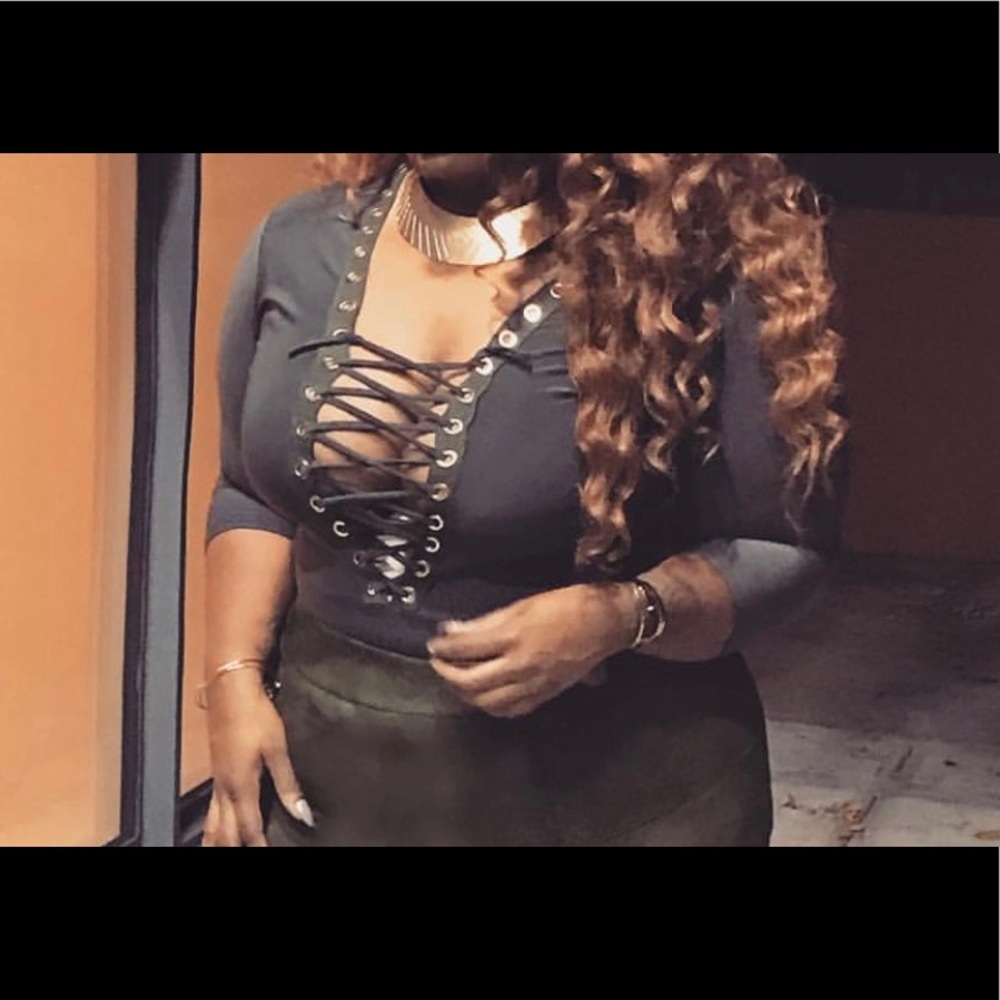 Olive lace up bodysuit