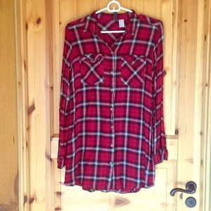Red plaid tunic shirt