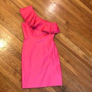 J Crew one shoulder ruffle dress size 4 pink