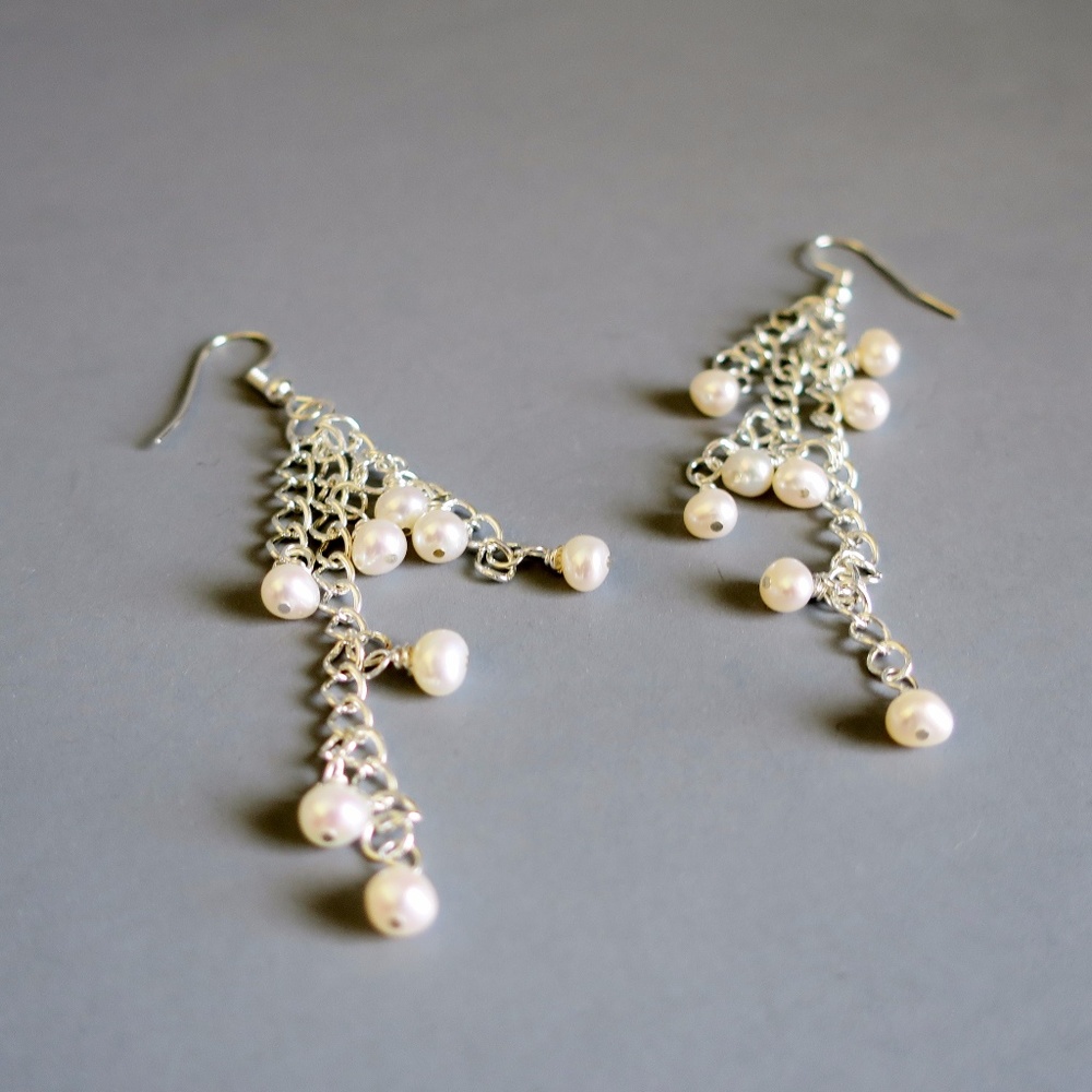 Hand made Artisan Fresh Water Pearl Earrings