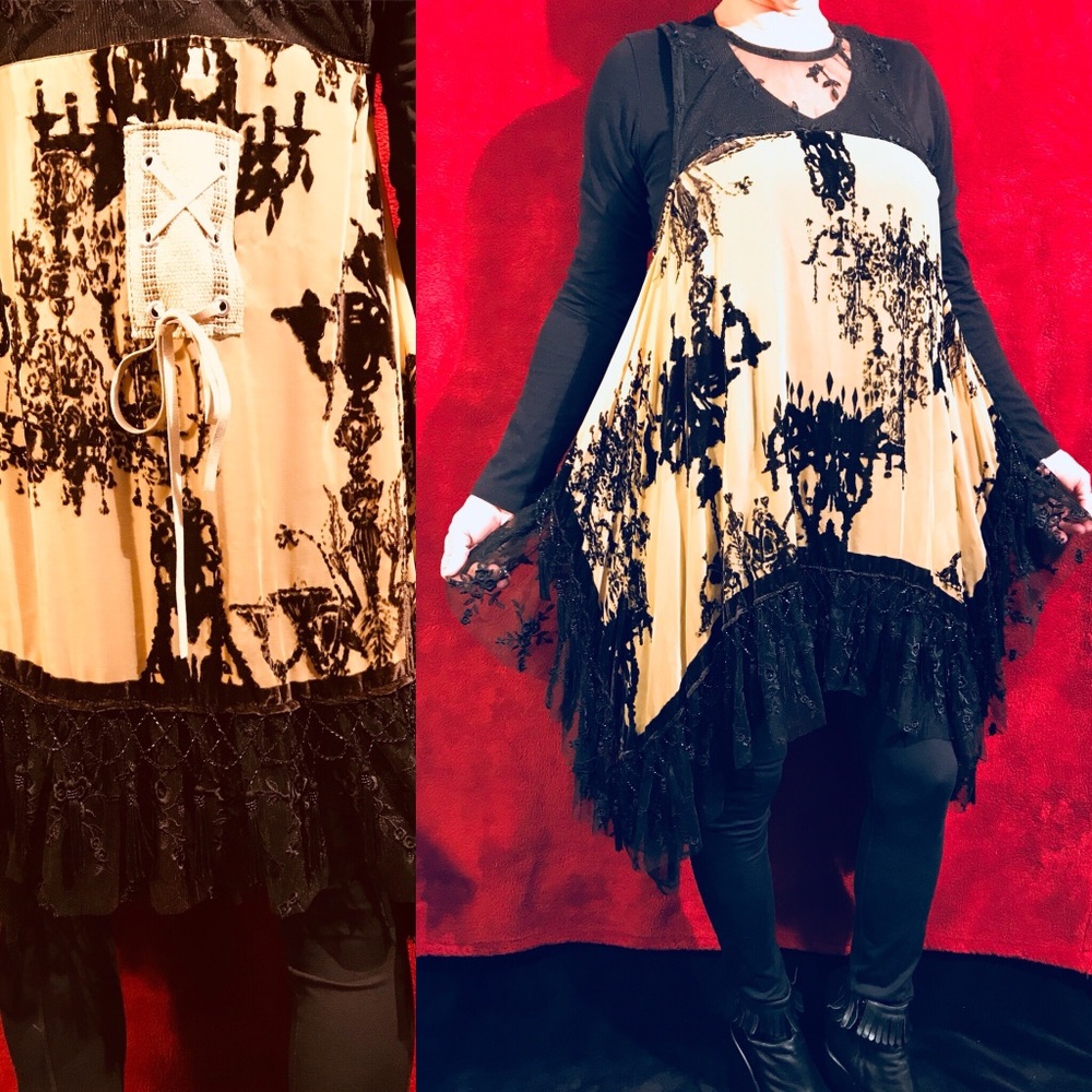 Lace and Fringe Chandelier Sheer Dress