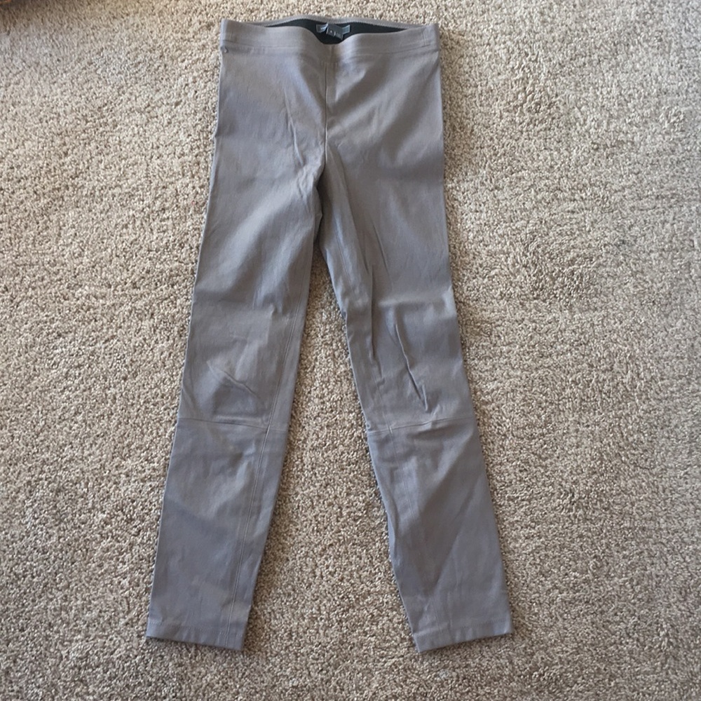 Nude real leather skinny cropped leggings