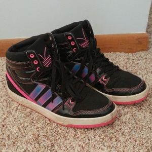 Adidas black iridescent pink blue sneakers size 7