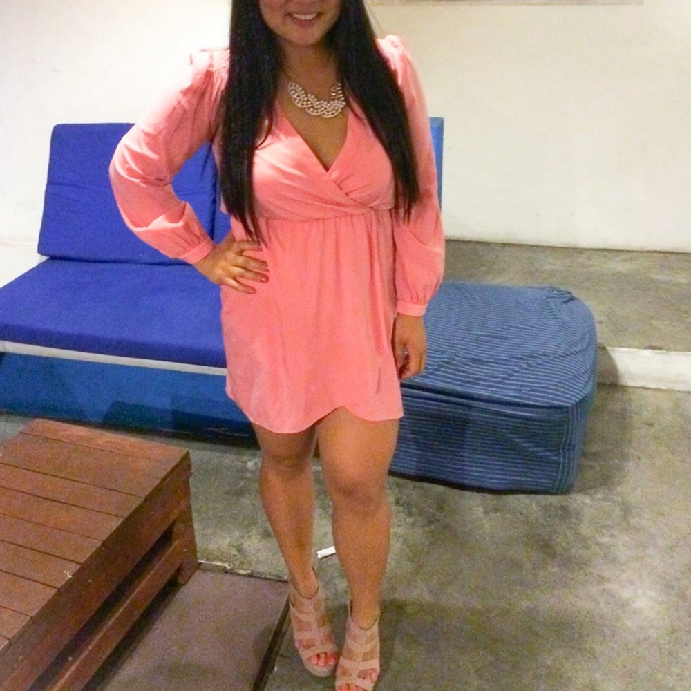 Coral faux wrap dress