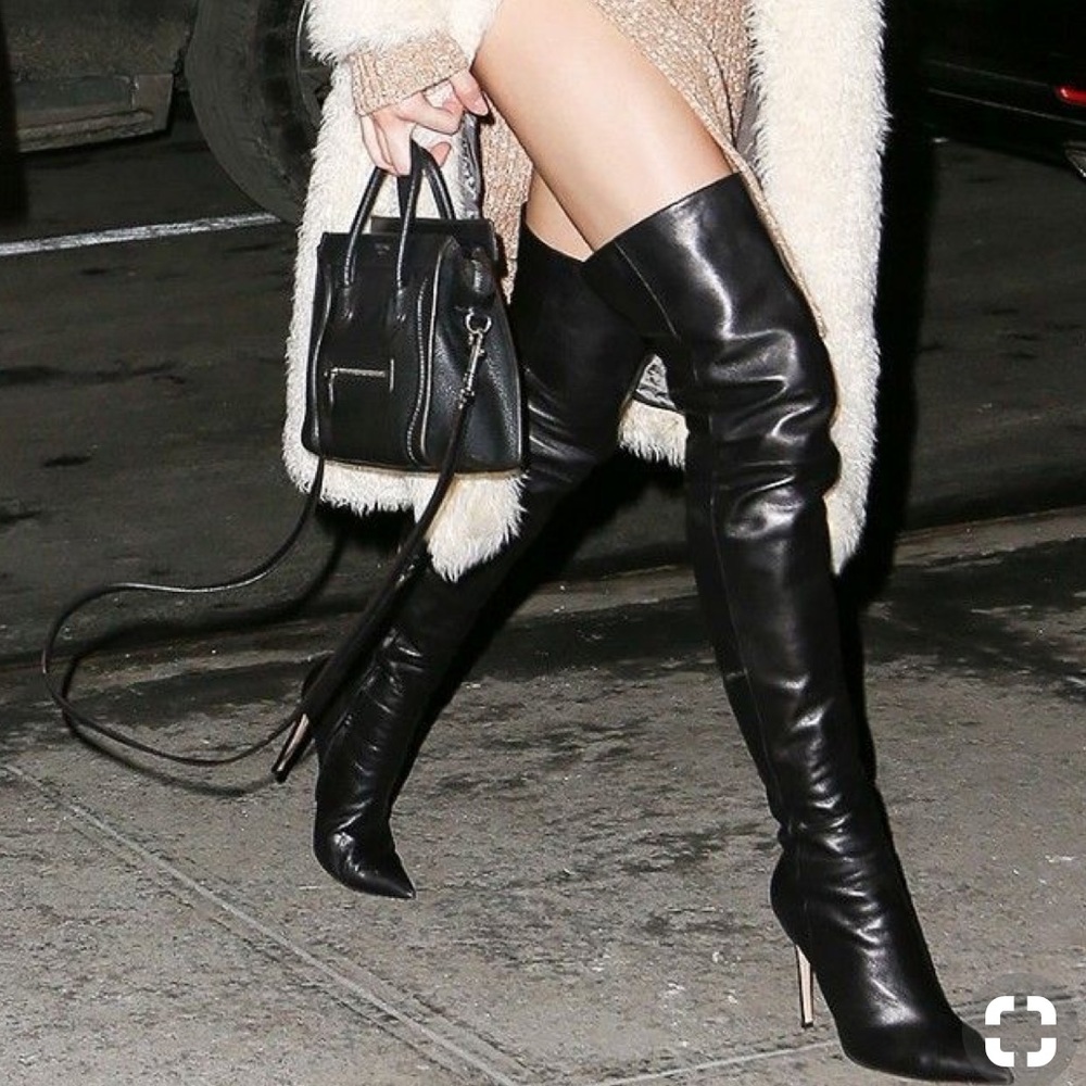 Thigh high black leather boots!