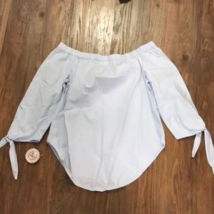 Off the shoulder blue blouse