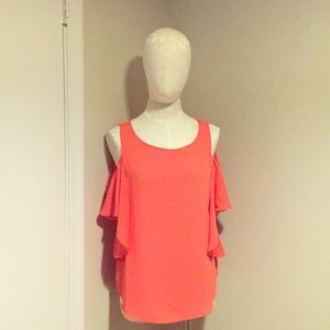 Salmon pink open shoulder blouse