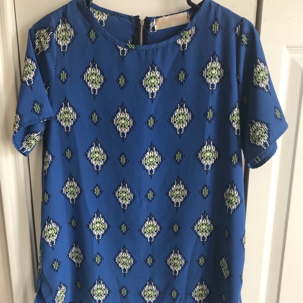 Blue Printed High-Low Tee