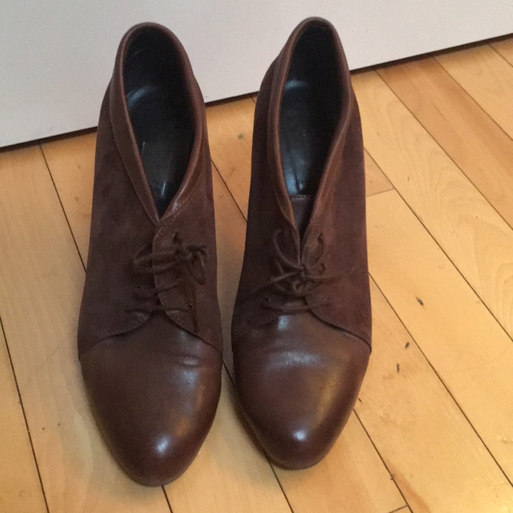 J Crew leather and suede brown heeled booties