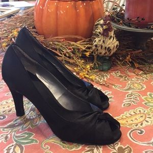 Black Satin Peep-Toe heels