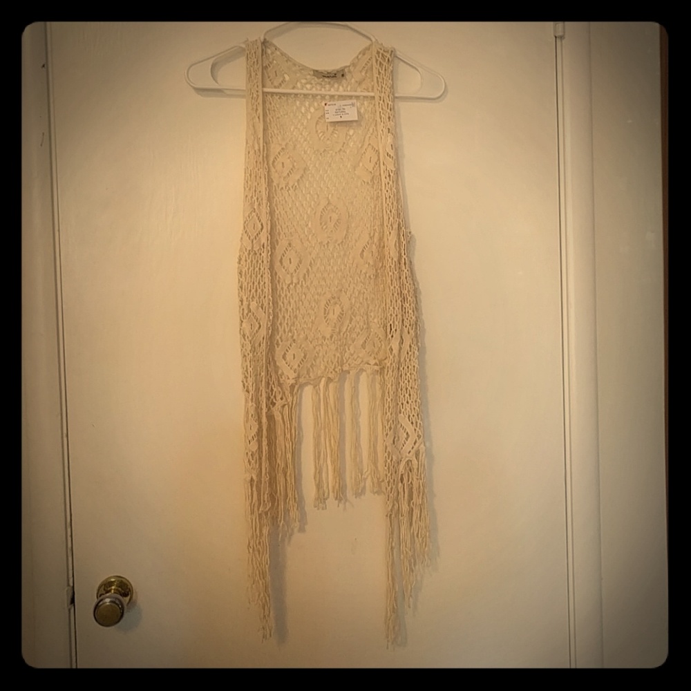 Vintage crochet fringed vest