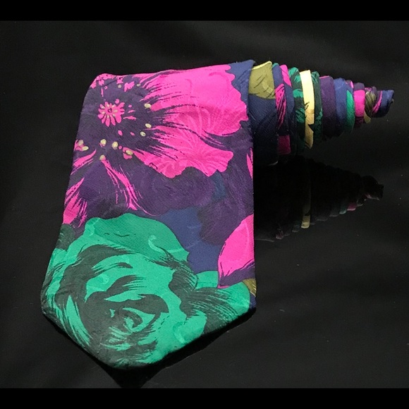 Je Suis-Men's 100% Silk Floral Print Dress Necktie - Picture 2 of 5