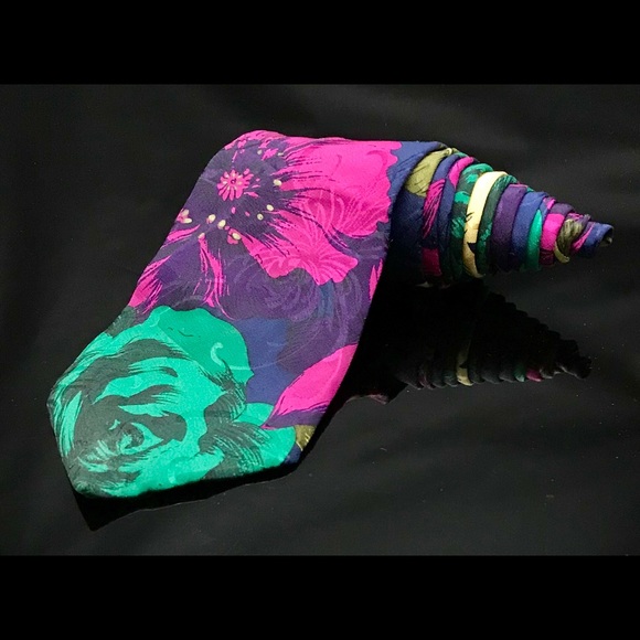 Je Suis-Men's 100% Silk Floral Print Dress Necktie - Picture 5 of 5