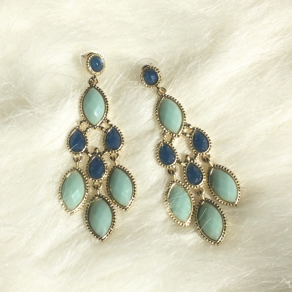 Navy and Baby Blue Drop Chandelier Earrings