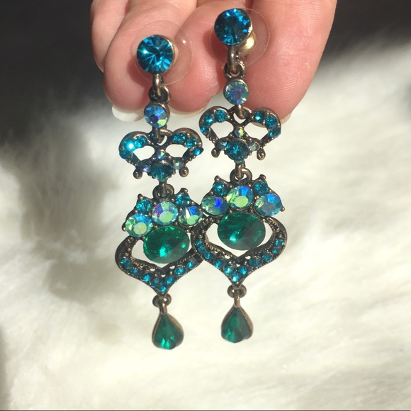 Turquoise Jewel Toned Earrings - Picture 2 of 2